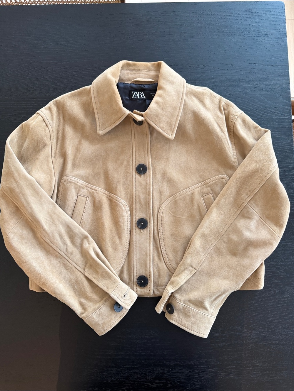 ZARA Beige Suede Cropped Button Jacket